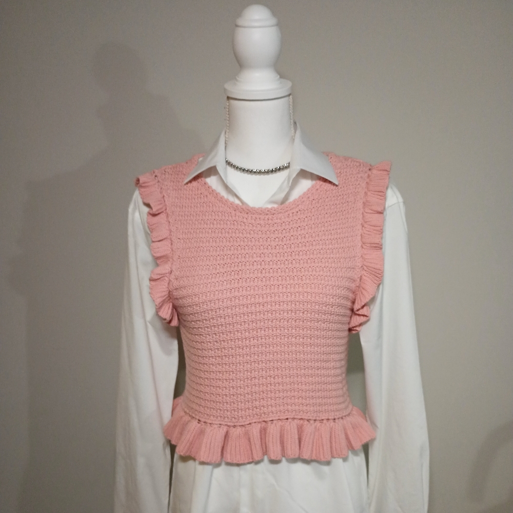 Zara Pink Ruffle Crochet Cropped Tank Size Small